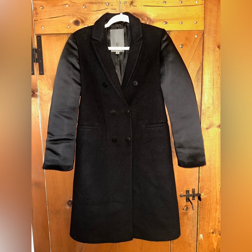 Vera Wang Black Double-Breasted Women's Coat - Tailored Long Jacket Sz S